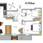 Le Refuge, Chamonix: Floorplan showing different bed preparation options.